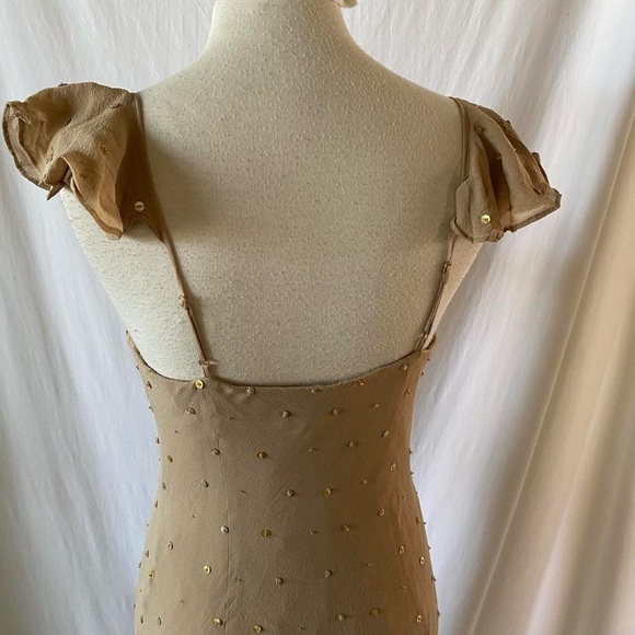 Vintage Silk Formal Midi Dress Tan - Picture 5 of 8